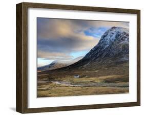 Winter View of Rannoch Moor Showing Lone Whitewashed Cottage on the Bank of a River, Scotland-Lee Frost-Framed Photographic Print