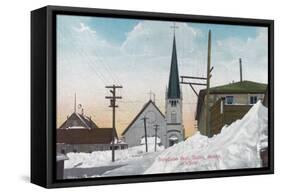 Winter View of Steadman Avenue Covered in Snow - Nome, AK-Lantern Press-Framed Stretched Canvas