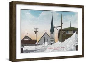 Winter View of Steadman Avenue Covered in Snow - Nome, AK-Lantern Press-Framed Art Print