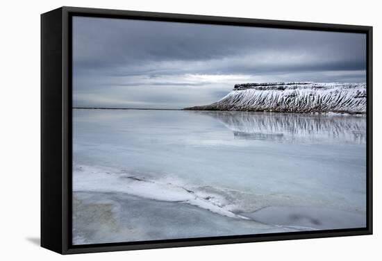 Winter View over a Frozen Lake Towards Snow-Covered Headland Near Grundarfjordur-Lee Frost-Framed Stretched Canvas