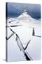 Winter View over Slabs of Broken Lake Ice Covered in Snow Towards Kirkjufell (Church Mountain)-Lee Frost-Stretched Canvas