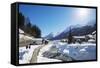 Winter Walking Trail, Klosters, Graubunden, Swiss Alps, Switzerland, Europe-Christian Kober-Framed Stretched Canvas