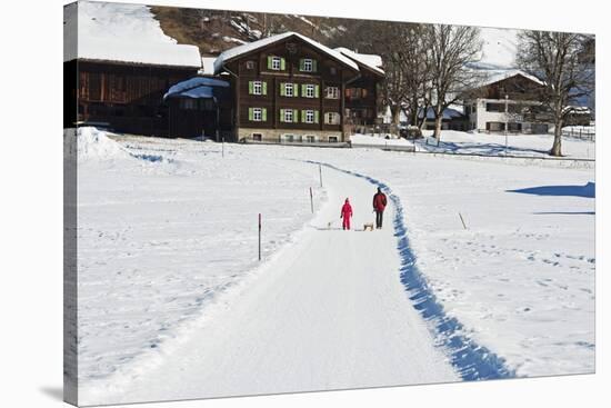 Winter Walking Trail, Klosters, Graubunden, Swiss Alps, Switzerland, Europe-Christian Kober-Stretched Canvas