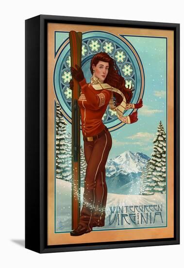 Wintergreen, Virginia - Art Nouveau Skier-Lantern Press-Framed Stretched Canvas