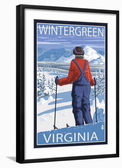 Wintergreen, Virginia - Skier Admiring View-Lantern Press-Framed Art Print