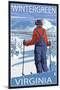 Wintergreen, Virginia - Skier Admiring View-Lantern Press-Mounted Art Print
