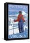 Wintergreen, Virginia - Skier Admiring View-Lantern Press-Framed Stretched Canvas