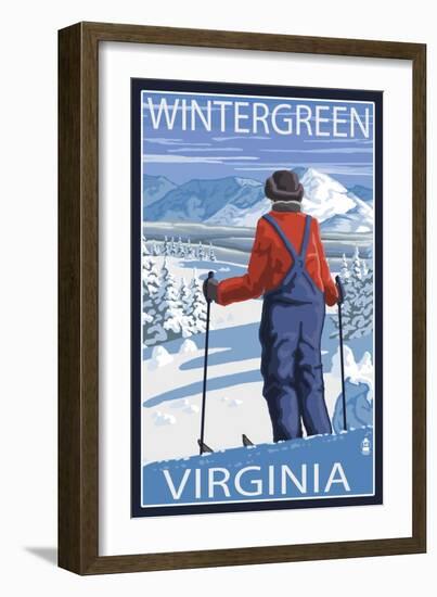 Wintergreen, Virginia - Skier Admiring View-Lantern Press-Framed Art Print