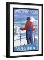 Wintergreen, Virginia - Skier Admiring View-Lantern Press-Framed Art Print