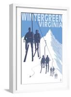 Wintergreen, Virginia - Skiers on Lift-Lantern Press-Framed Art Print