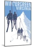 Wintergreen, Virginia - Skiers on Lift-Lantern Press-Mounted Art Print