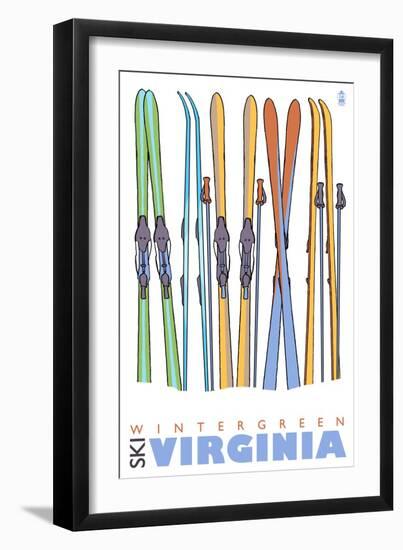 Wintergreen, Virginia, Skis in the Snow-Lantern Press-Framed Art Print