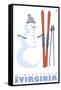 Wintergreen, Virginia, Snowman with Skis-Lantern Press-Framed Stretched Canvas