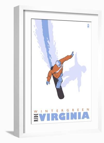 Wintergreen, Virginia, Stylized Snowboarder-Lantern Press-Framed Art Print