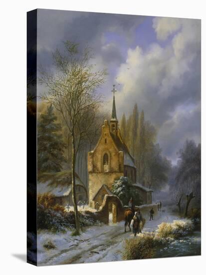 Winterlandschaft an Einer Kirche-Barend Cornelis Koekkoek-Stretched Canvas