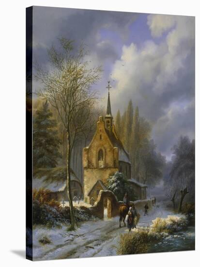 Winterlandschaft an Einer Kirche-Barend Cornelis Koekkoek-Stretched Canvas