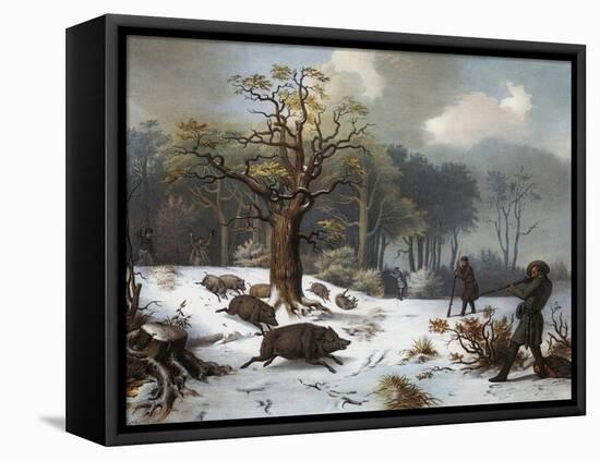 Winterliche Wildschweinjagd-István Nagy-Framed Stretched Canvas