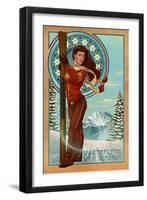 Winterplace, West Virginia - Art Nouveau Skier-Lantern Press-Framed Art Print