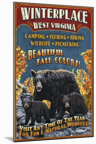 Winterplace, West Virginia - Black Bear Vintage Sign-Lantern Press-Mounted Art Print