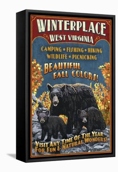 Winterplace, West Virginia - Black Bear Vintage Sign-Lantern Press-Framed Stretched Canvas