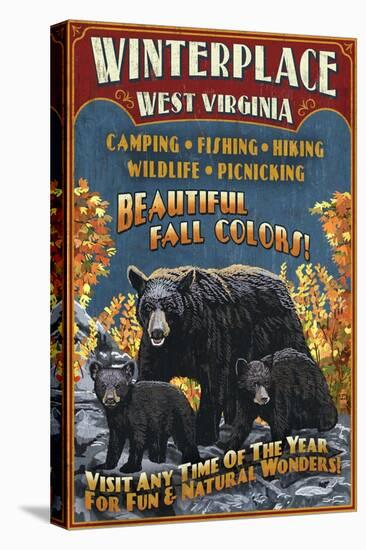 Winterplace, West Virginia - Black Bear Vintage Sign-Lantern Press-Stretched Canvas