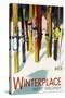 Winterplace, West Virginia - Colorful Skis-Lantern Press-Stretched Canvas