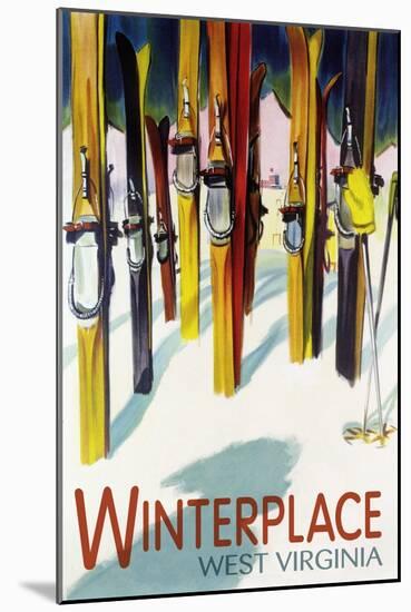 Winterplace, West Virginia - Colorful Skis-Lantern Press-Mounted Art Print