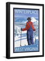 Winterplace, West Virginia - Skier Admiring View-Lantern Press-Framed Art Print