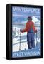 Winterplace, West Virginia - Skier Admiring View-Lantern Press-Framed Stretched Canvas