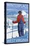 Winterplace, West Virginia - Skier Admiring View-Lantern Press-Stretched Canvas