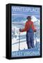 Winterplace, West Virginia - Skier Admiring View-Lantern Press-Framed Stretched Canvas