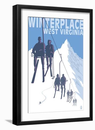 Winterplace, West Virginia - Skiers on Lift-Lantern Press-Framed Art Print