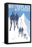 Winterplace, West Virginia - Skiers on Lift-Lantern Press-Framed Stretched Canvas