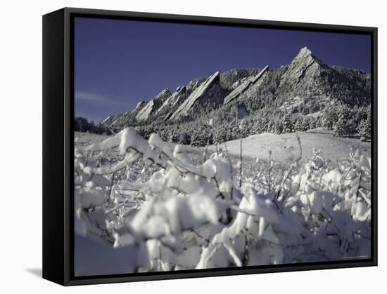 Winterscene of the Flatirons in Boulder, Colorado-Dörte Pietron-Framed Stretched Canvas