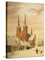 Winterszene in Roskilde Mit Dem Dom-Jorgan Roed-Stretched Canvas