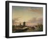 Wintery River Landscape with Skaters and Windmills-Jan Josef Spohler-Framed Giclee Print