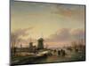 Wintery River Landscape with Skaters and Windmills-Jan Josef Spohler-Mounted Giclee Print