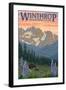 Winthrop, Washington - Bear Family and Spring Flowers-Lantern Press-Framed Art Print