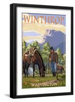 Winthrop, Washington - Cowboy and Horse in Spring-Lantern Press-Framed Art Print