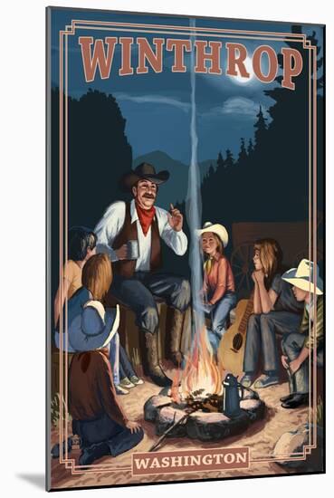 Winthrop, Washington - Cowboy Campfire Story Telling-Lantern Press-Mounted Art Print