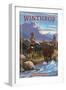 Winthrop, Washington - Cowboy Cattle Drive Scene-Lantern Press-Framed Art Print