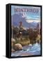Winthrop, Washington - Cowboy Cattle Drive Scene-Lantern Press-Framed Stretched Canvas