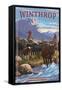 Winthrop, Washington - Cowboy Cattle Drive Scene-Lantern Press-Framed Stretched Canvas