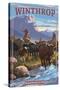 Winthrop, Washington - Cowboy Cattle Drive Scene-Lantern Press-Stretched Canvas