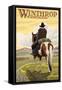 Winthrop, Washington - Cowboy on Horseback-Lantern Press-Framed Stretched Canvas