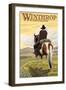 Winthrop, Washington - Cowboy on Horseback-Lantern Press-Framed Art Print