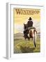 Winthrop, Washington - Cowboy on Horseback-Lantern Press-Framed Art Print