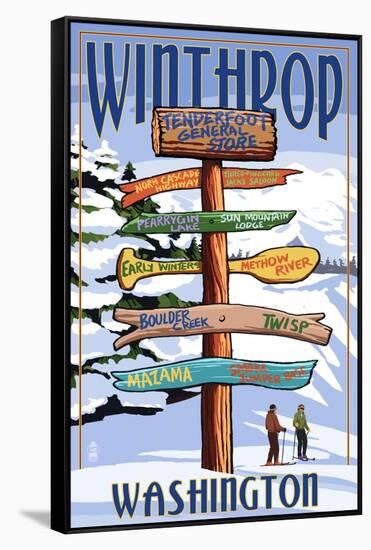 Winthrop, Washington - Destination Signpost-Lantern Press-Framed Stretched Canvas