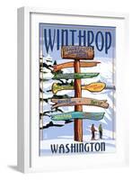 Winthrop, Washington - Destination Signpost-Lantern Press-Framed Art Print