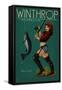 Winthrop, Washington - Pinup Girl Fishing-Lantern Press-Framed Stretched Canvas